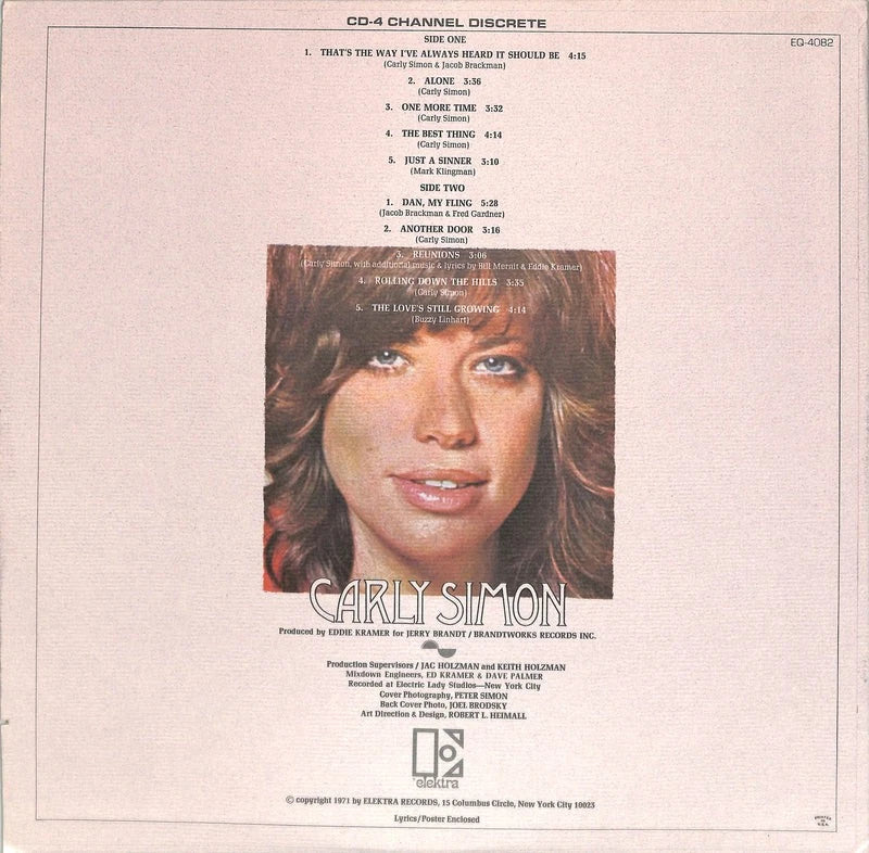 Carly Simon Self Titled 1973 Quadraphonic Promo Elektra EQ-4082 EX Vinyl+Poster