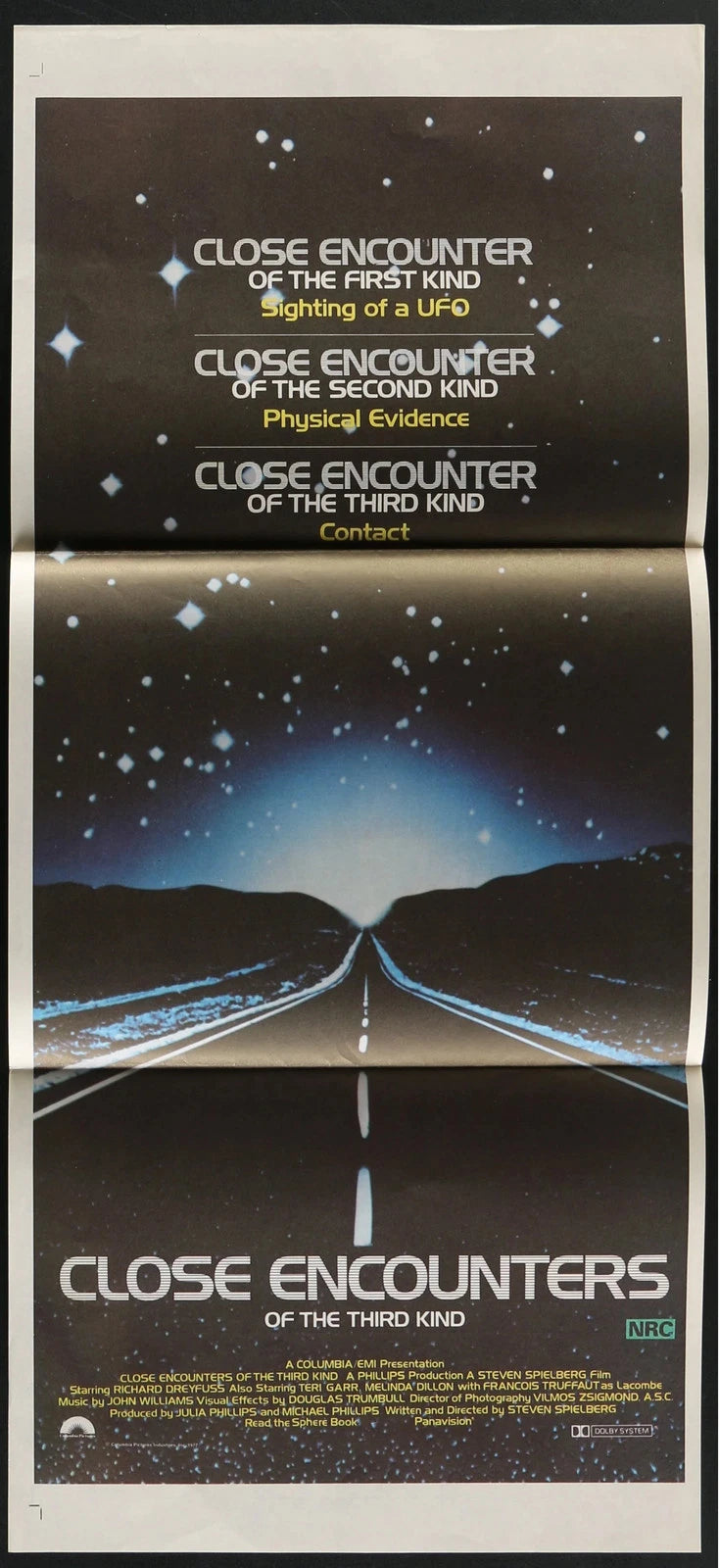 Close Encounters of the Third Kind (1977) Australian Daybill Poster Folded 14x30