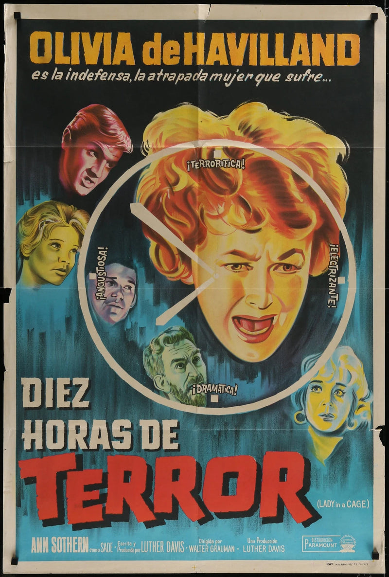 Lady in a Cage (1964) Argentine Movie Poster Folded 29x44 Olivia de Havilland