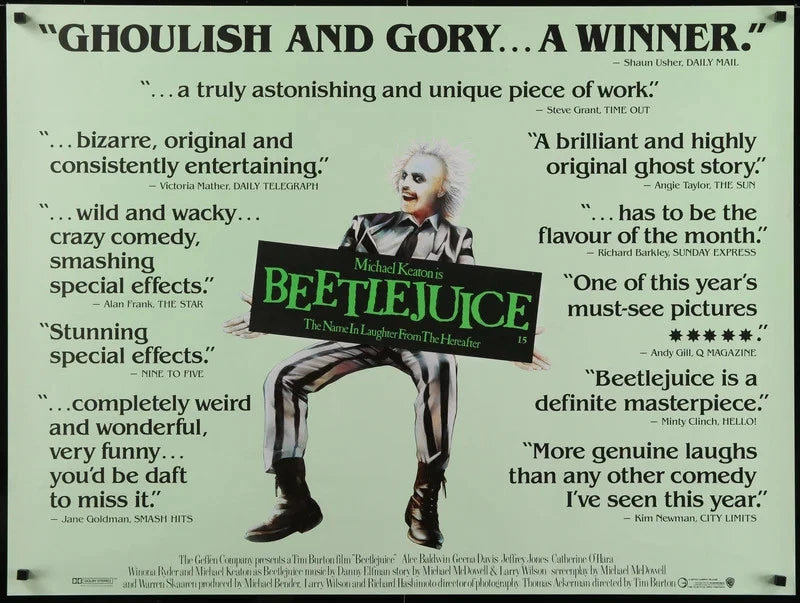 Beetlejuice 1988 Original British Quad Poster 30x40 Reviews Style Carl Ramsey