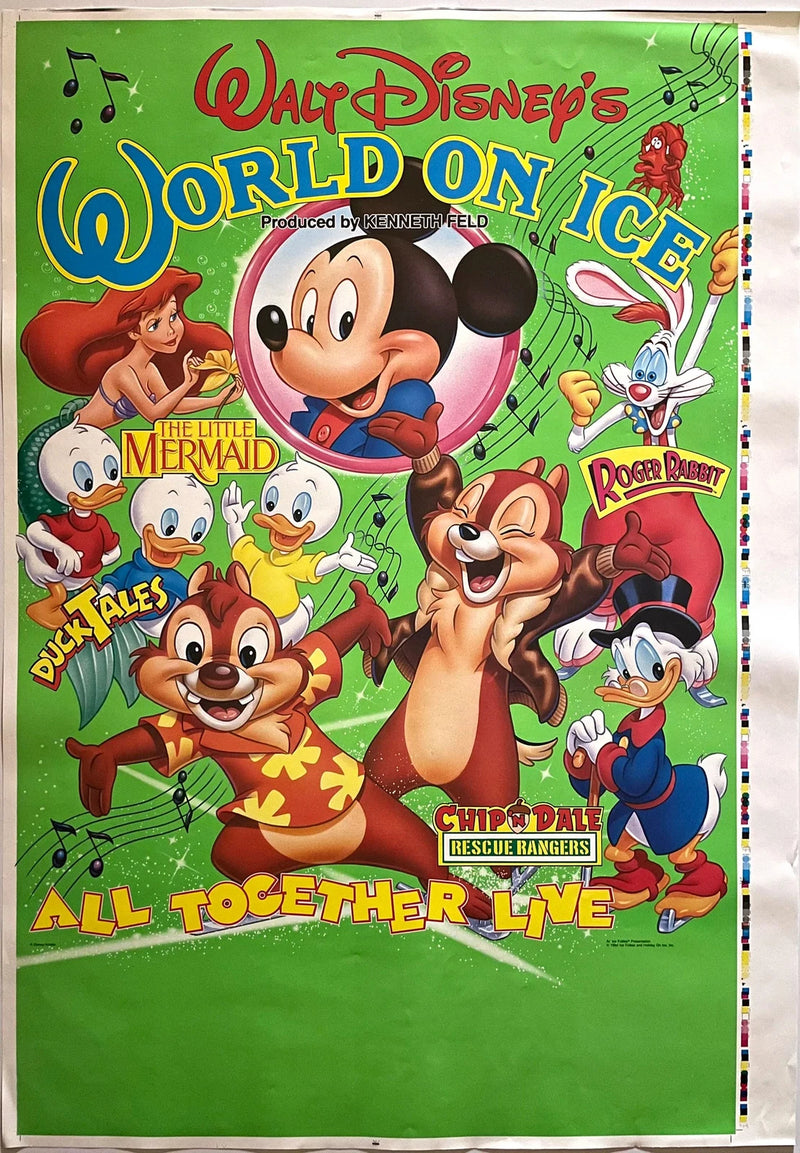 Walt Disney's World On Ice 1990 28x40 Promo Poster Roger Rabbit Mermaid