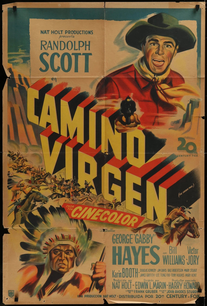 The Cariboo Trail (1950) Argentine Movie Poster Folded 29x43 Randolph Scott