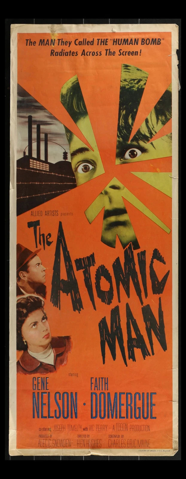 The Atomic Man (1955) Original Movie Poster Insert 14x36 Sci-Fi Thriller
