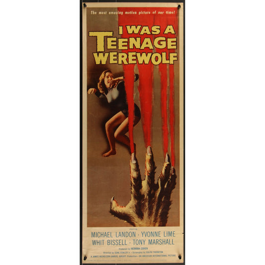 I Was a Teenage Werewolf (1957) Original Insert Movie Poster 14x36