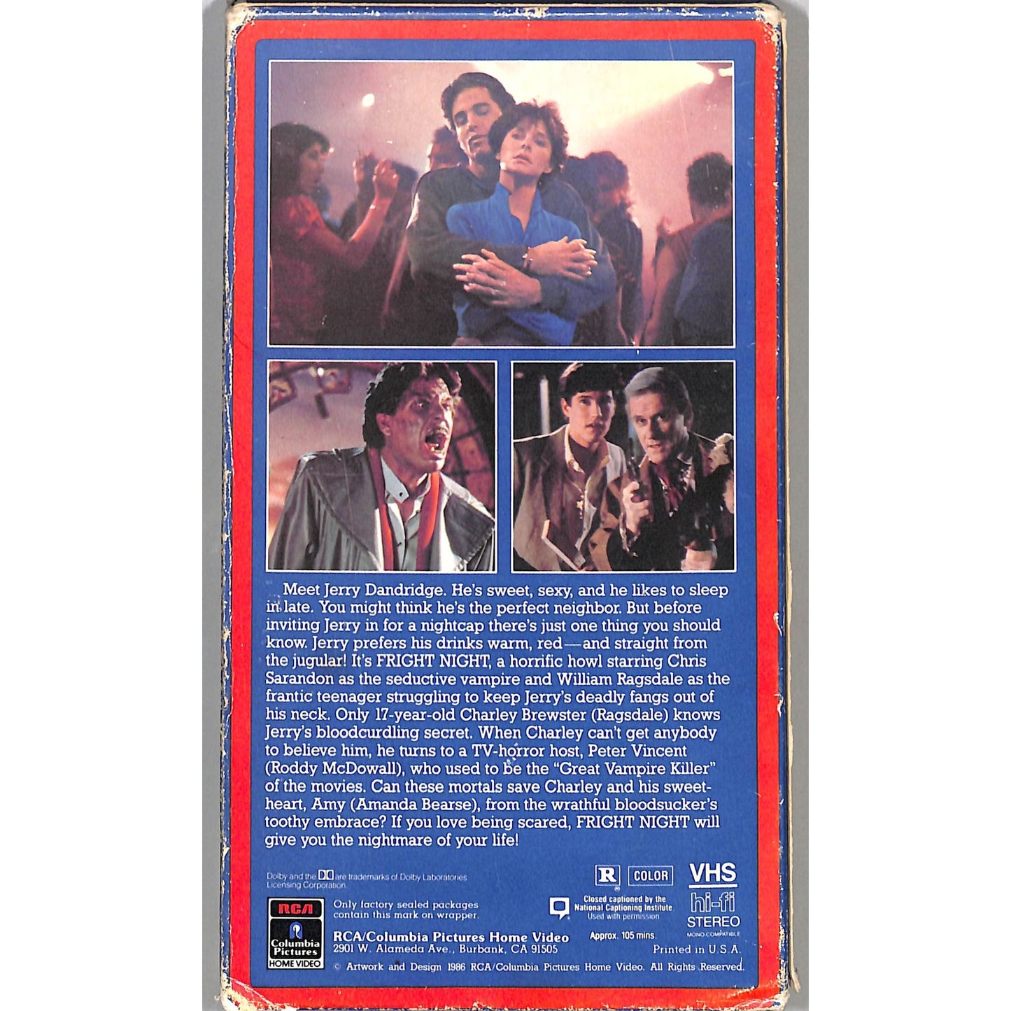 Fright Night (1985) VHS Tape Good condition