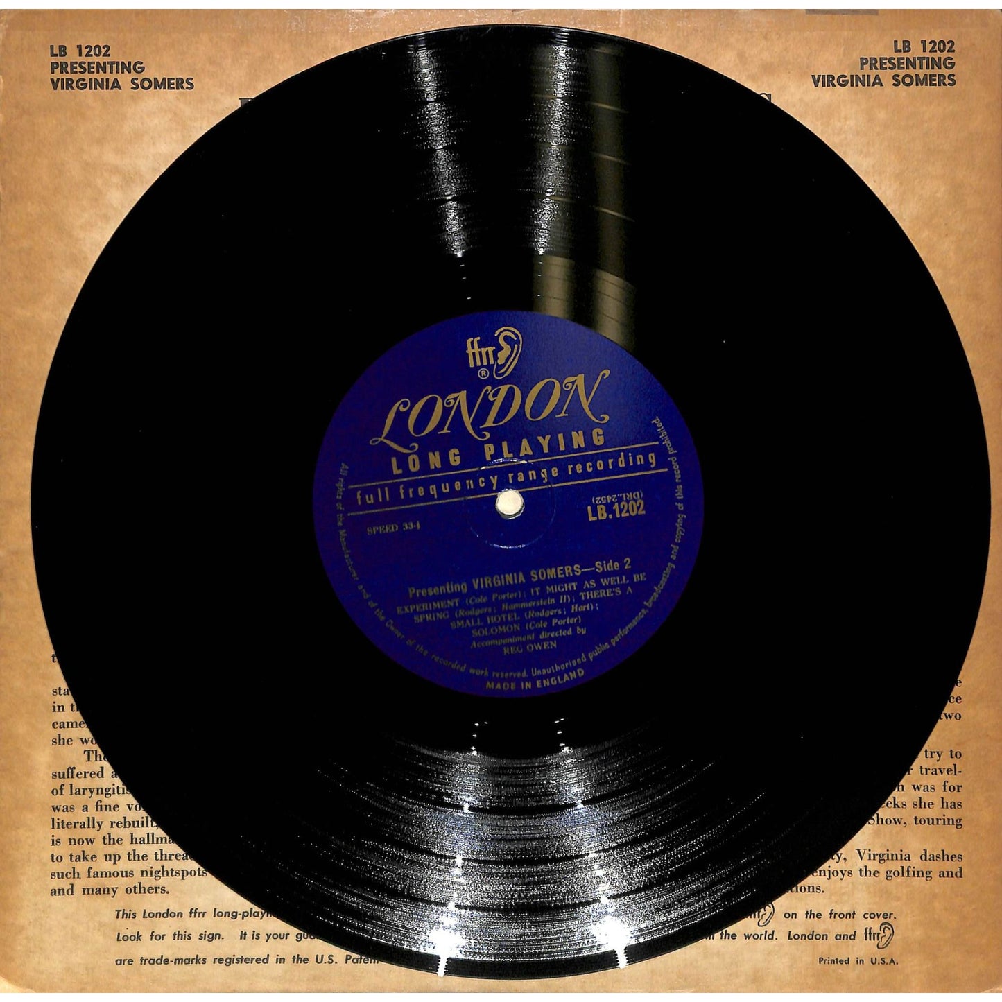 Presenting Virginia Somers (1954) 10" Vinyl Record LB 1202