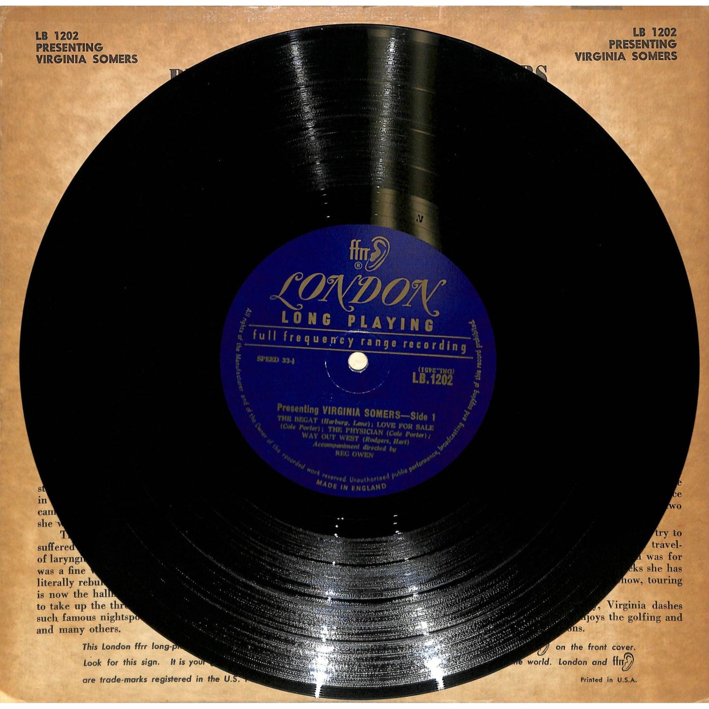 Presenting Virginia Somers (1954) 10" Vinyl Record LB 1202