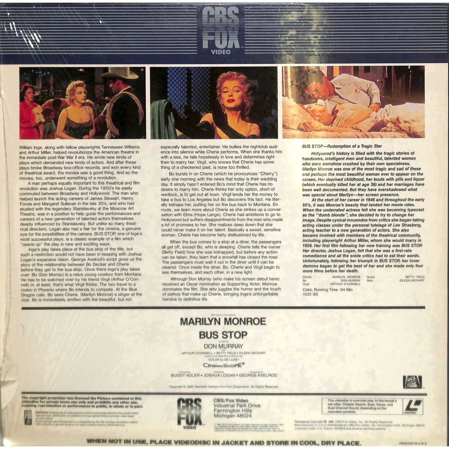 Bus Stop (1956) Laserdisc