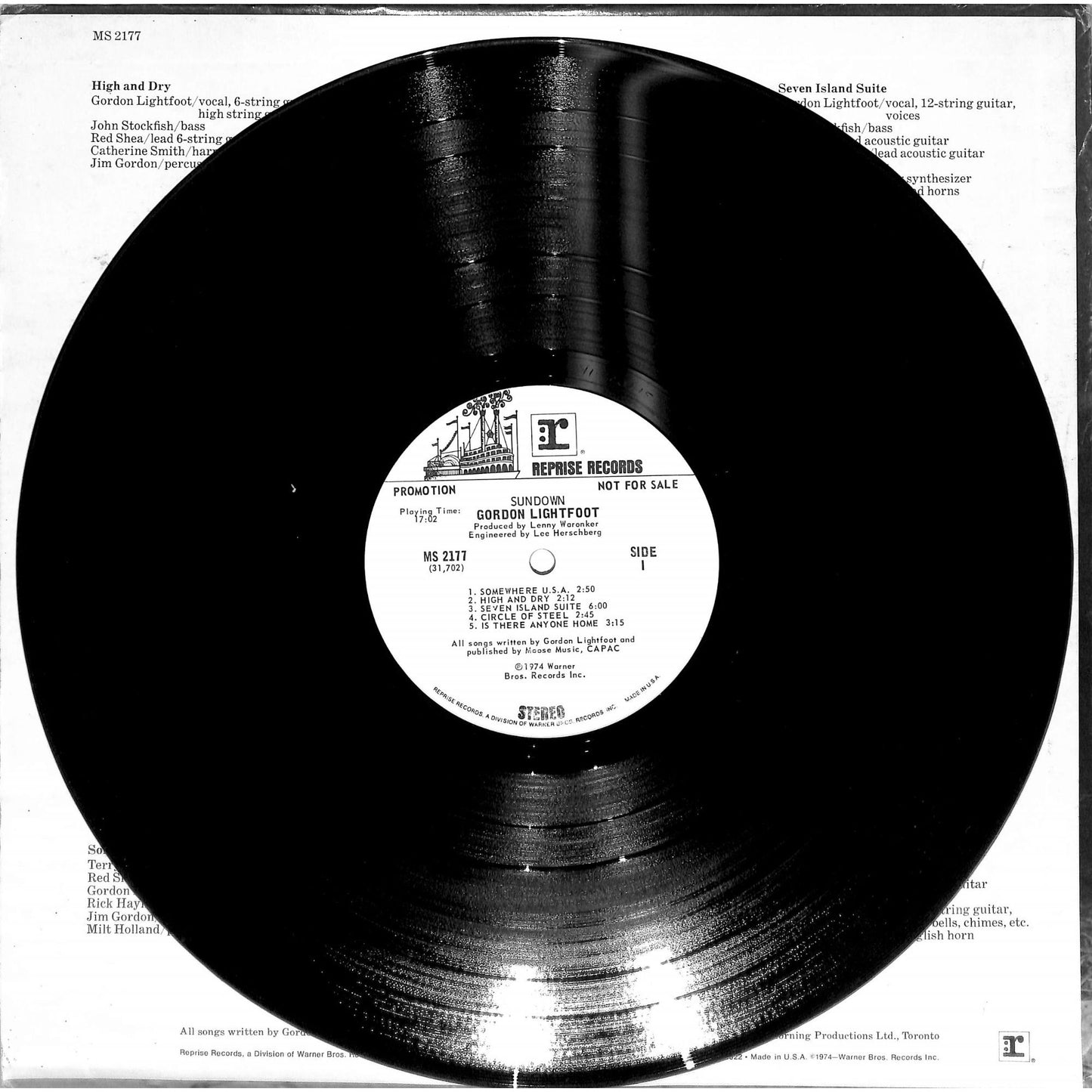 Gordon Lightfoot - Sundown (1974) Promo Vinyl LP MS 2177