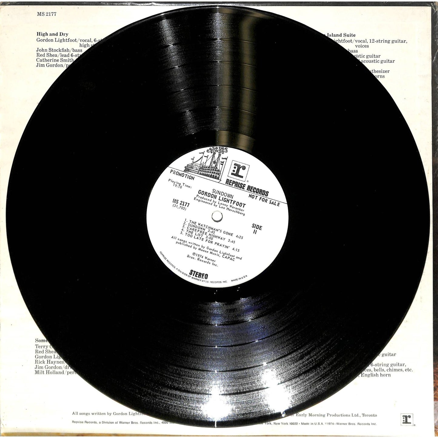 Gordon Lightfoot - Sundown (1974) Promo Vinyl LP MS 2177