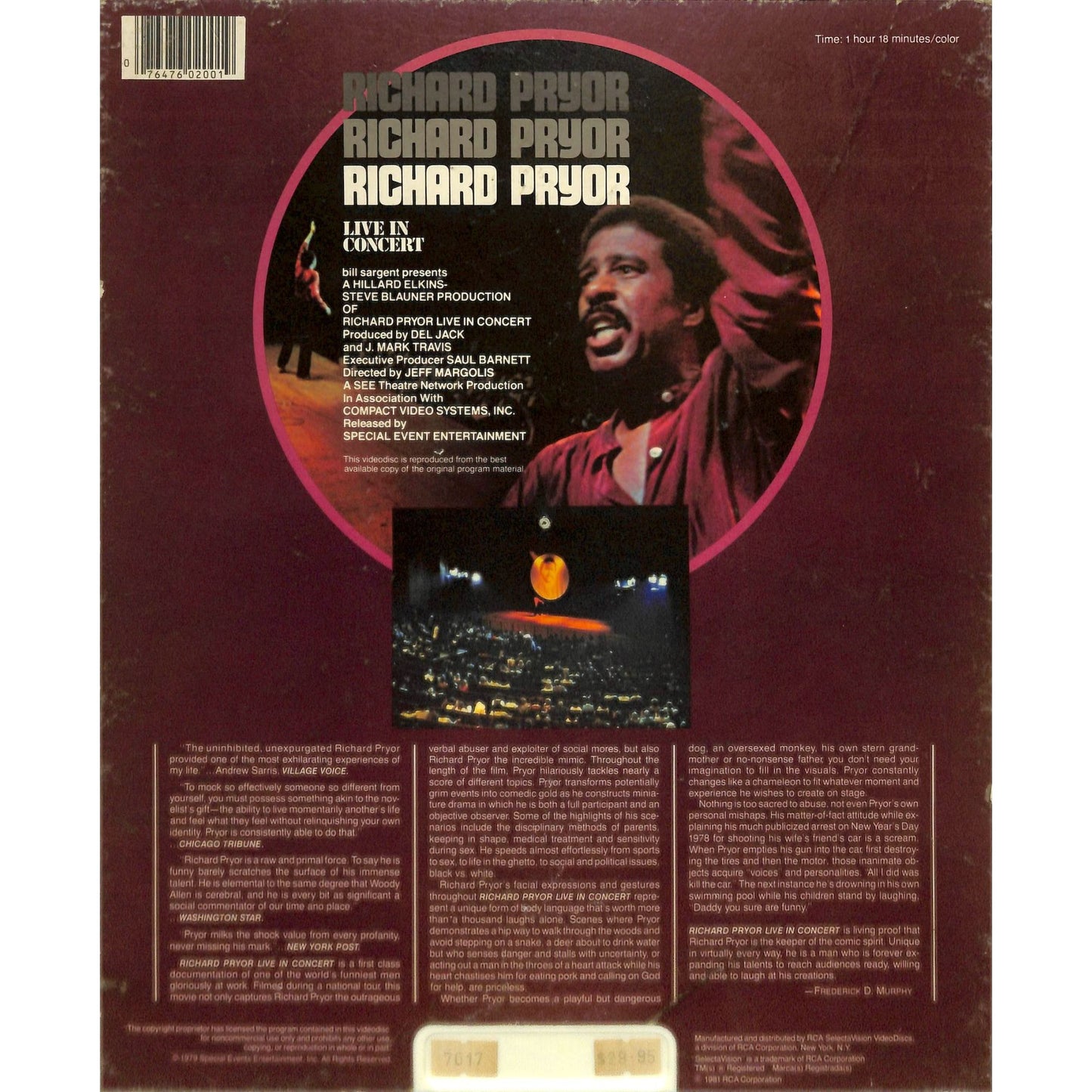 Richard Pryor Live in Concert (1981) Vintage CED Videodisc TESTED WORKING