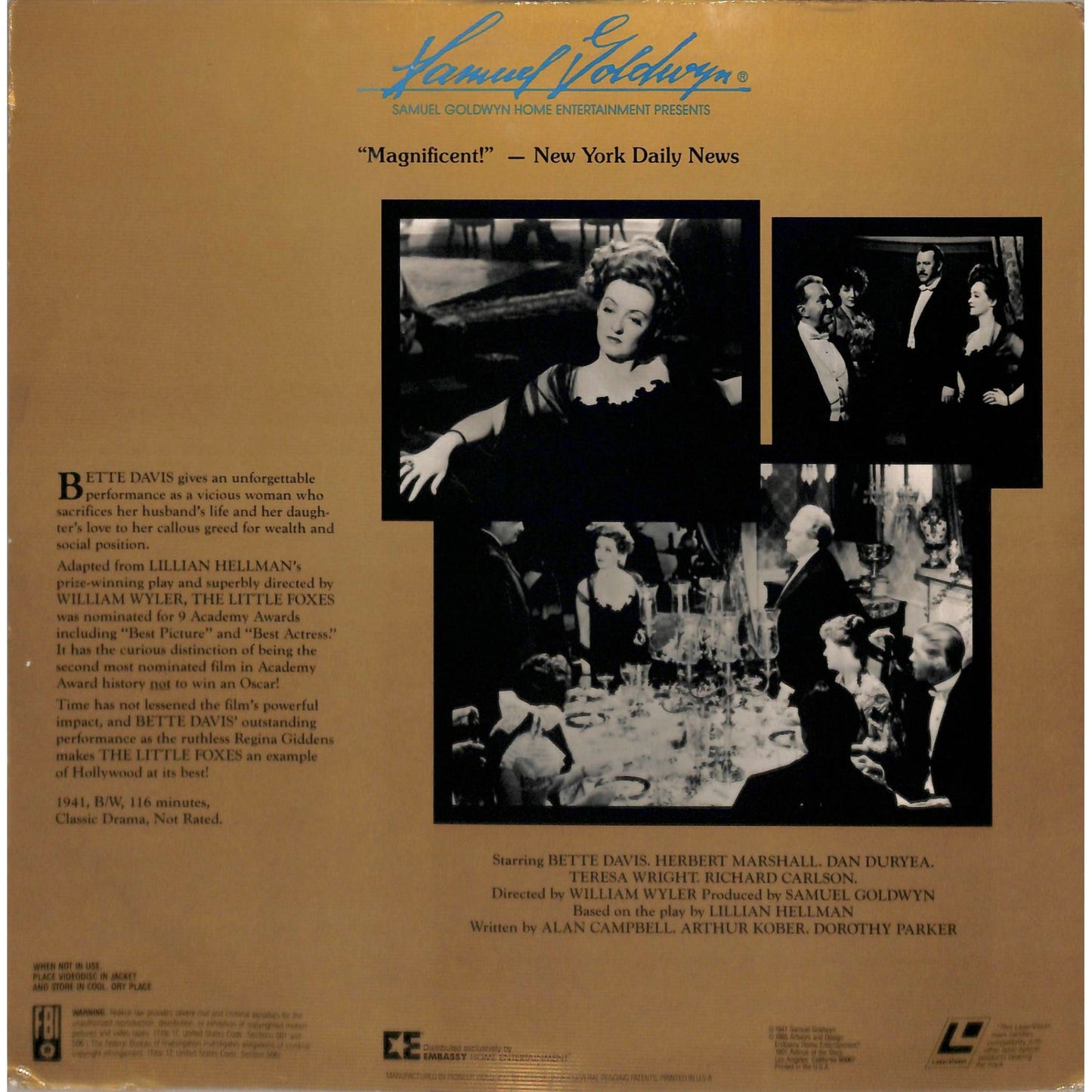 The Little Foxes (1941) The Classic Collection Laserdisc