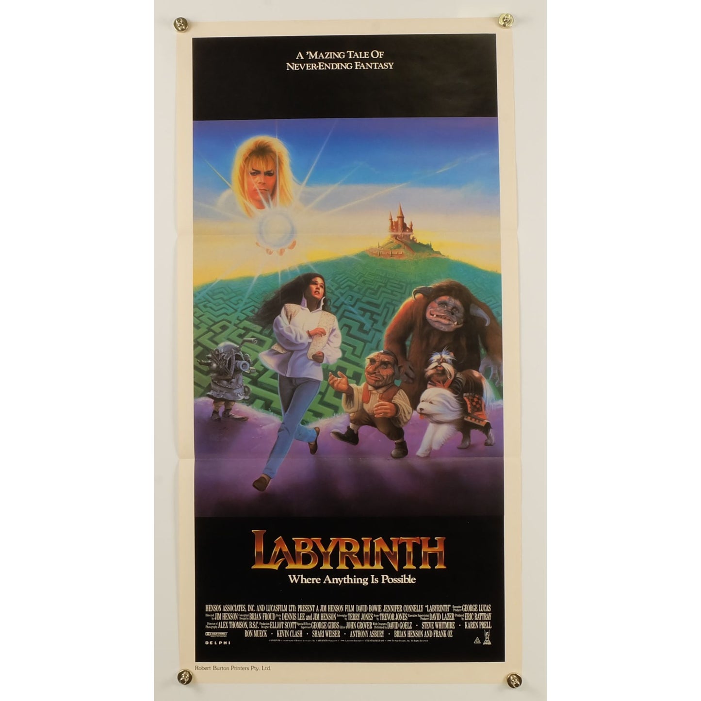 Labyrinth (1986) Original Australian Daybill Poster 13 1/4x26