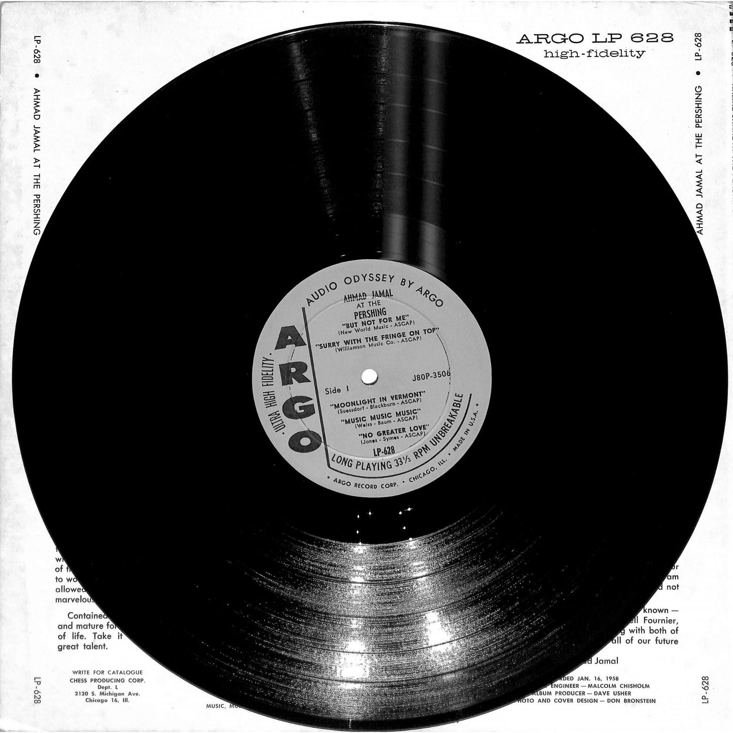Ahmad Jamal at the Pershing (1964 Argo Grey Labels) Vinyl Record LP-628