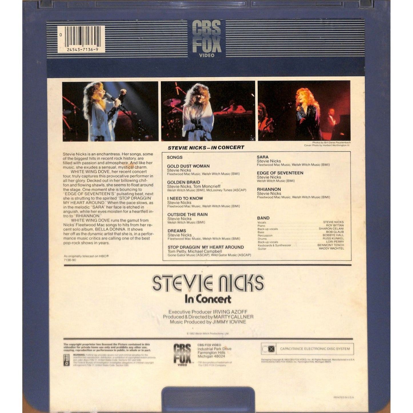 Stevie Nicks in Concert (1982) Vintage CED Videodisc TESTED WORKING