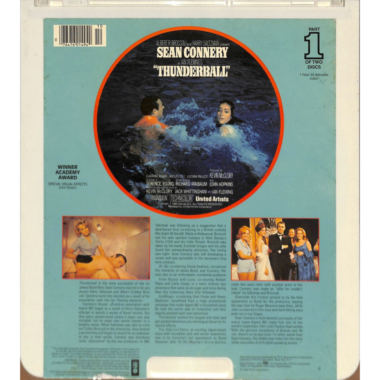 Thunderball Parts 1 & 2 (1965) Vintage CED Videodisc TESTED WORKING
