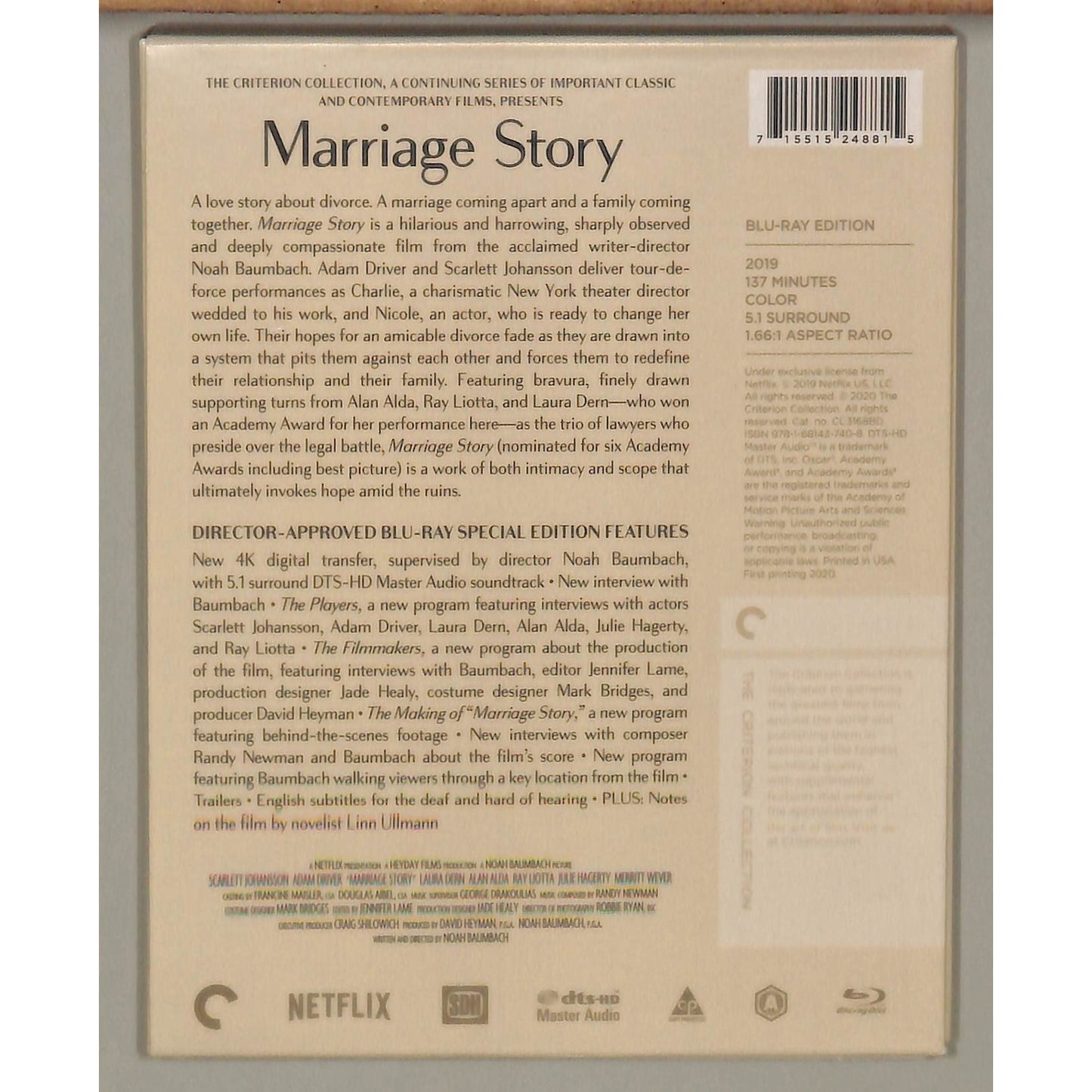 Marriage Story (2019) Blu-Ray VG Slipcover