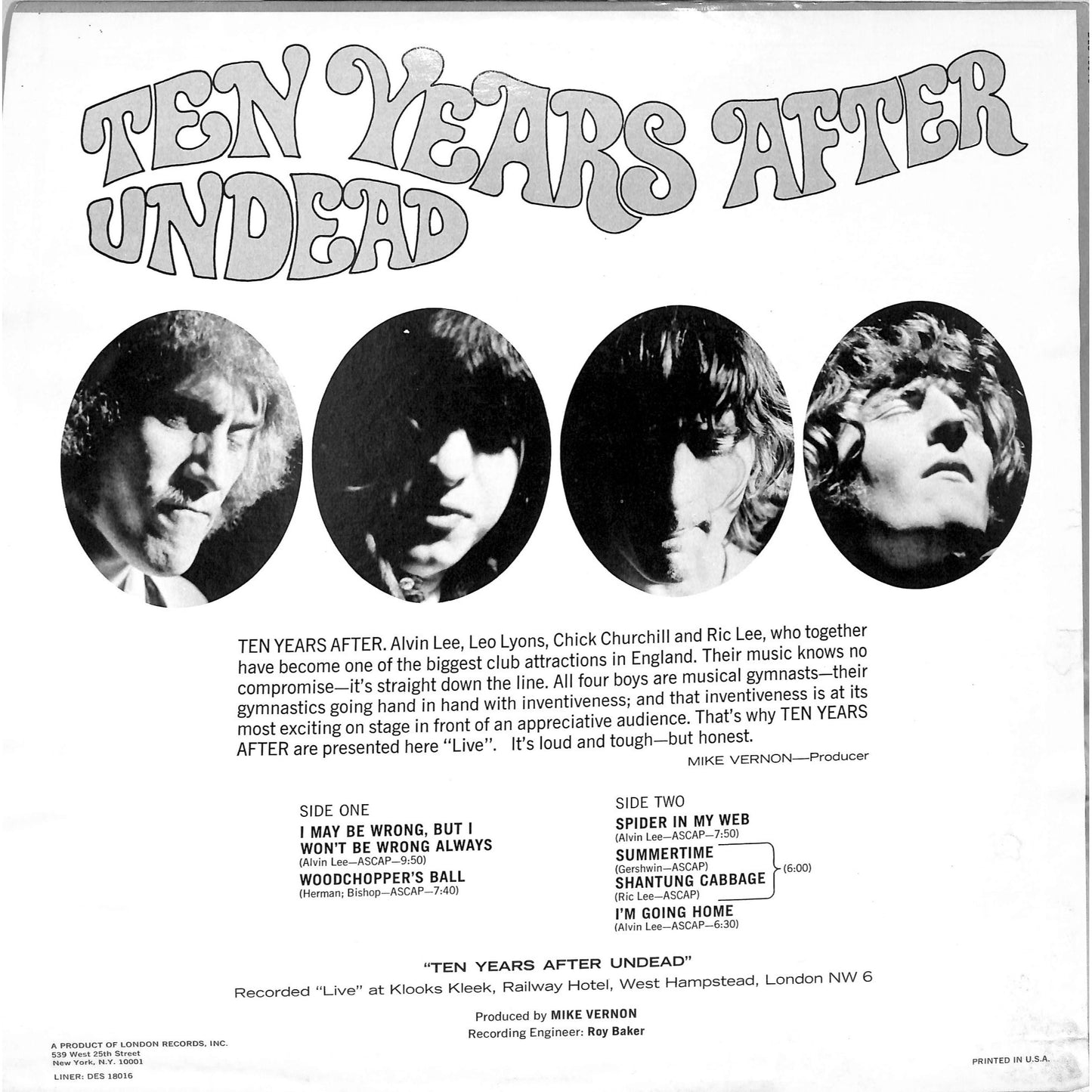Ten Years After - Undead Vinyl Record DES 18016