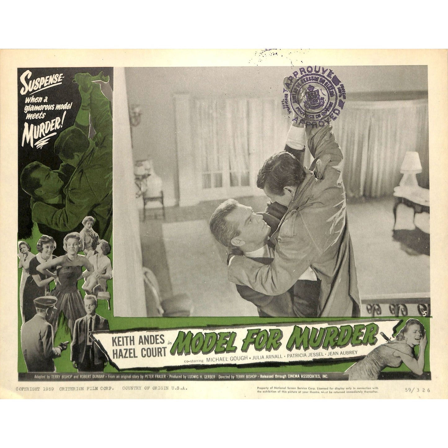 Model For Muder (1959) 8 Lobby Card Full Set 11X14