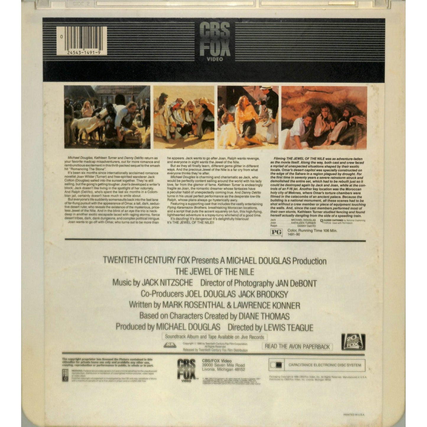 The Jewel of the Nile (1985) CED RCA SelectaVision TESTED WORKING