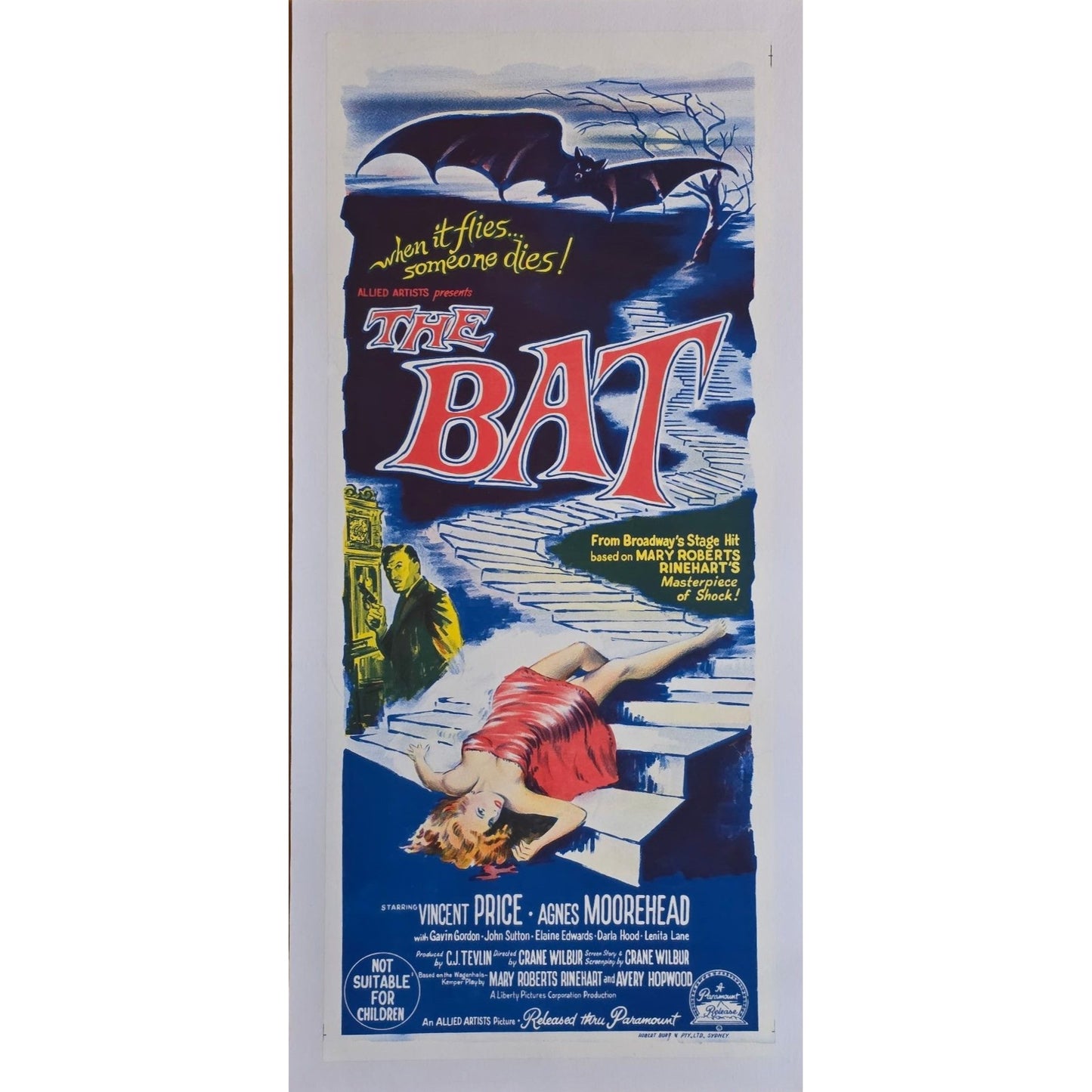 The Bat (1959) Linenbacked Original Australian Daybill Poster 13 1/4x30