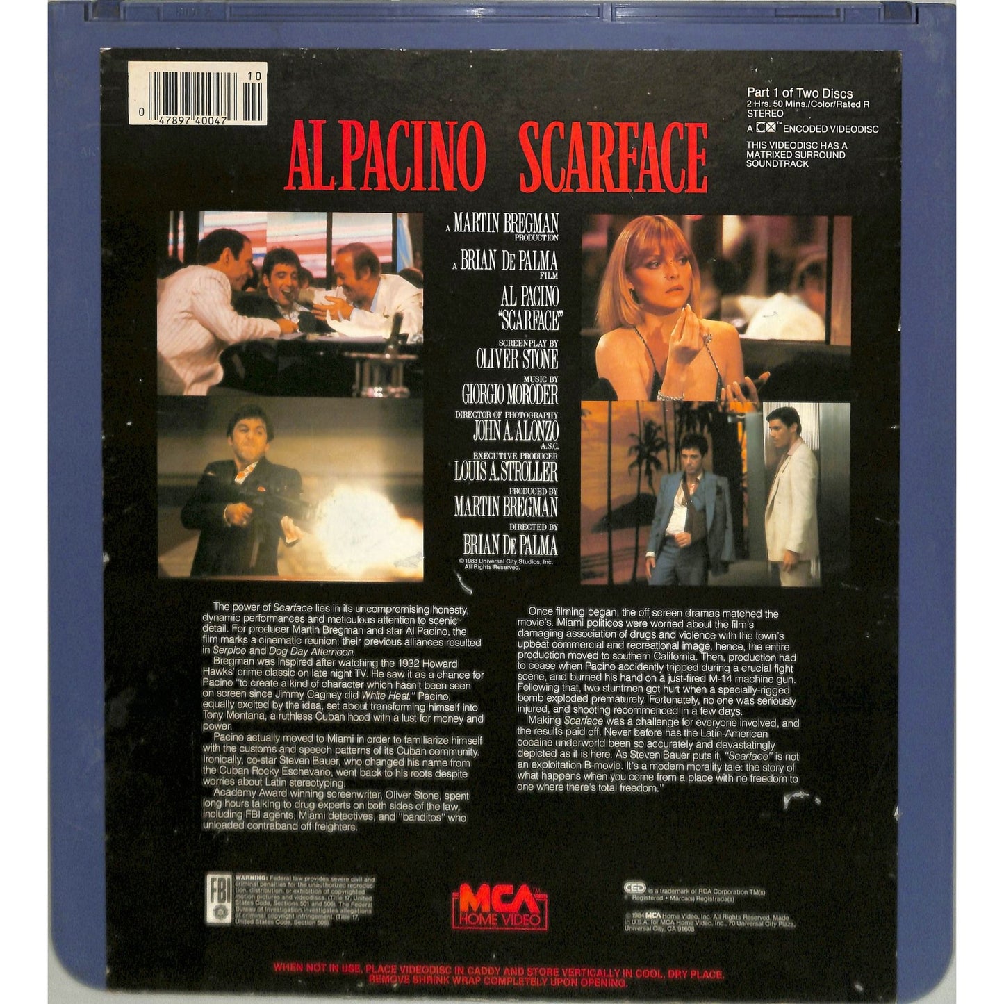 Scarface (1983) Vintage Double CED Videodisc