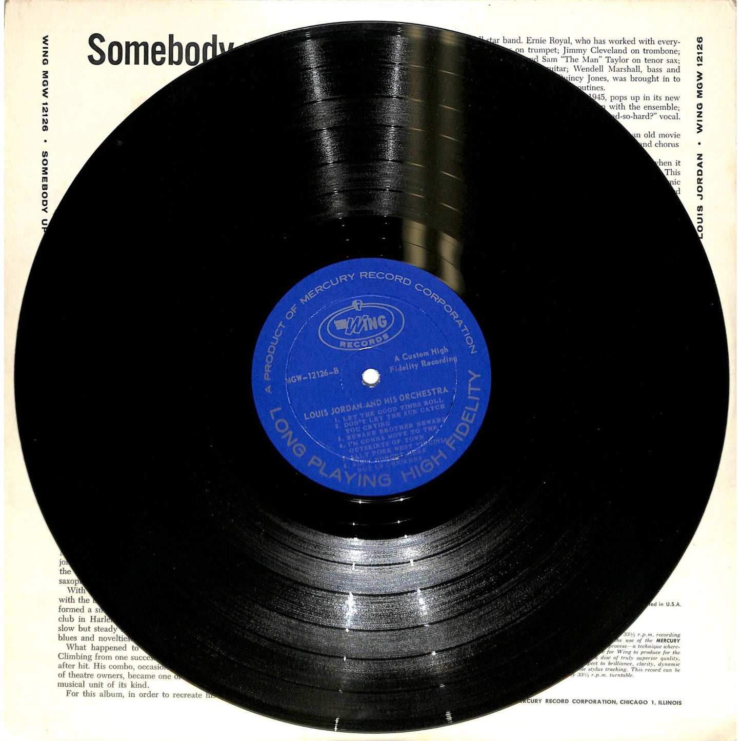 Louis Jordan - Somebody Up There Digs Me (1962) Styrene Record MGW 12126