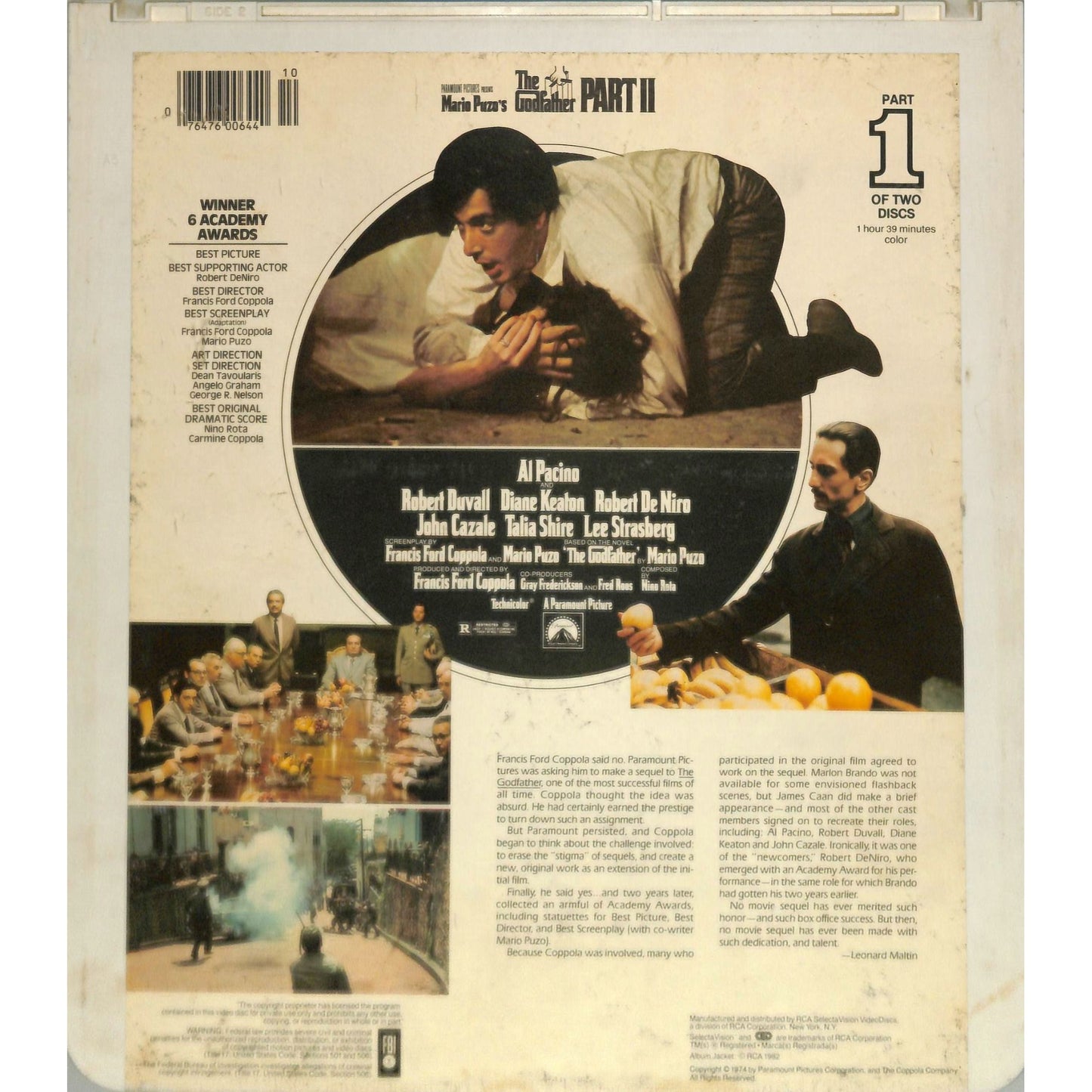 The Godfather Part II (1974) Vintage CED Videodisc TESTED WORKING