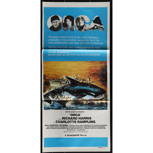 Orca (1977) Original Australian Daybill Movie Poster Folded 13x30