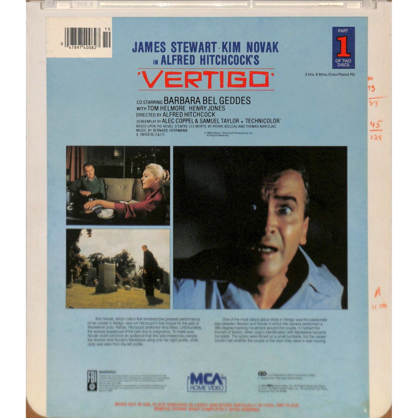 Vertigo Part 1&2 (1958) Vintage CED RCA SelectaVision Videodisc TESTED WORKING