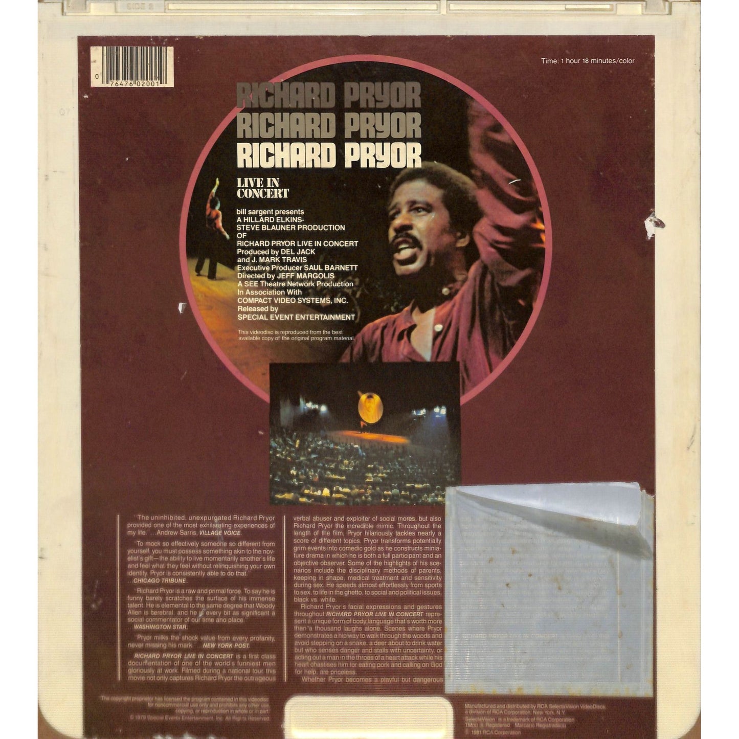 Richard Pryor Live in Concert (1979) Vintage CED Videodisc TESTED WORKING