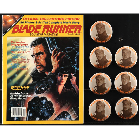 Blade Runner Souvenir Magazine (1982) and 7 buttons