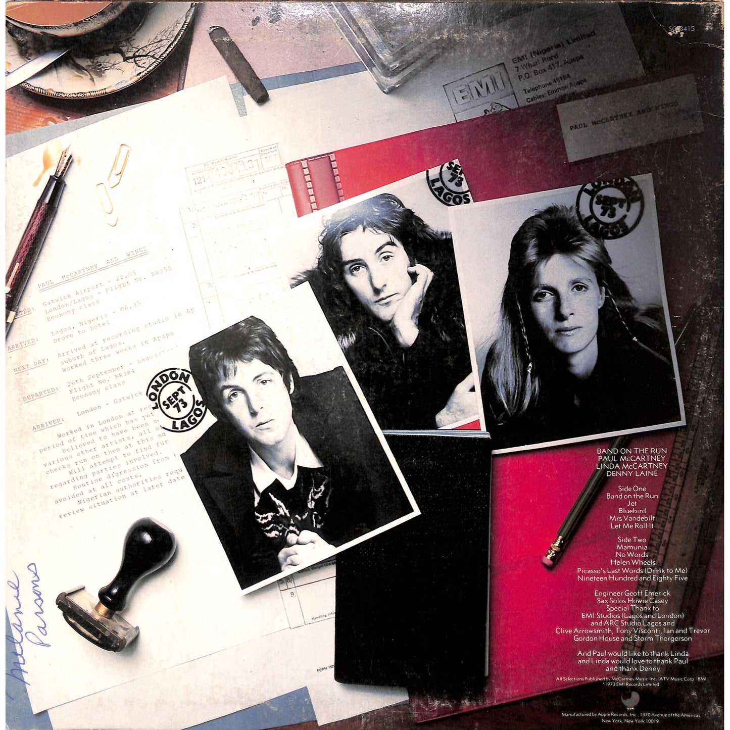 Paul McCartney and Wings - Band on the Run Vinyl Record SO-3415