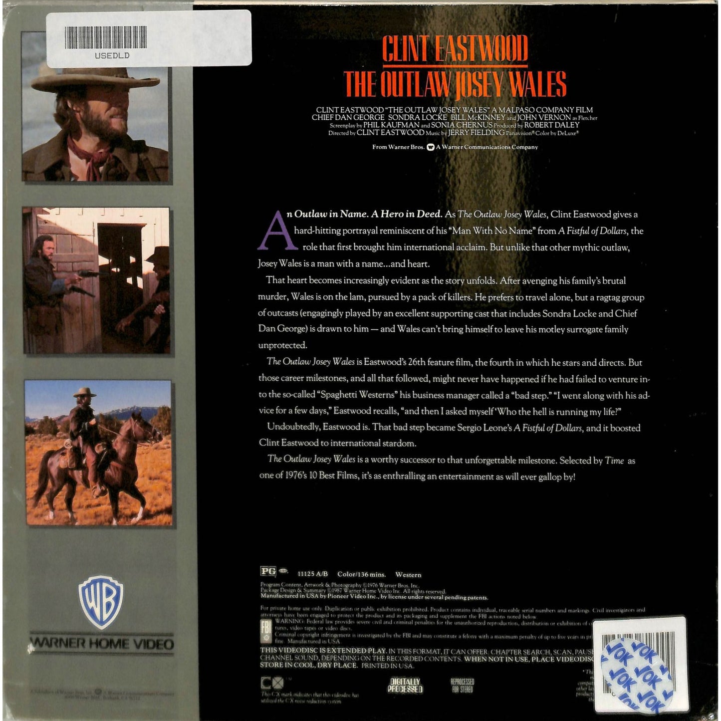 The Outlaw Josey Wales (1976) Laserdisc